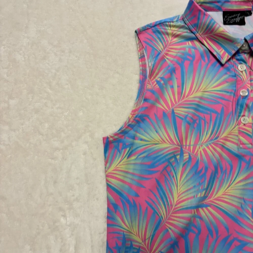 Sunday Swagger Womens Large Golf Polo Floral Leaves Sleeveless Multicolored - Picture 4 of 8